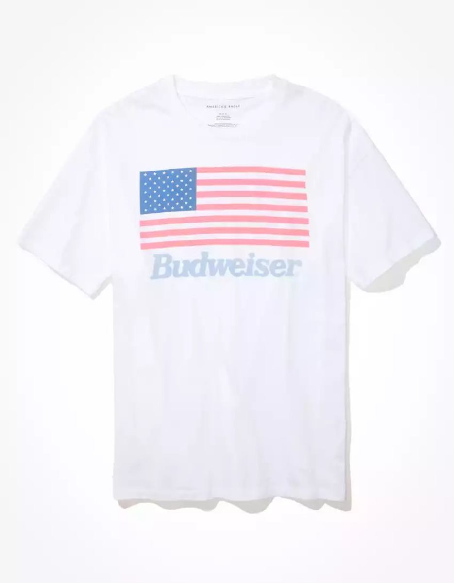 T Shirts American Eagle AE Oversized Budweiser Graphique Tee Blanche Femme | BHJ-62384498